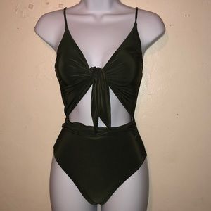 Knot Top Bodysuit-Olive Green